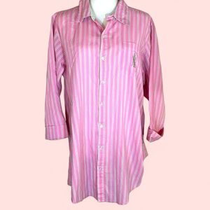 Lauren Ralph Lauren size sm/med cotton, pink & white green RL writing sleepshirt